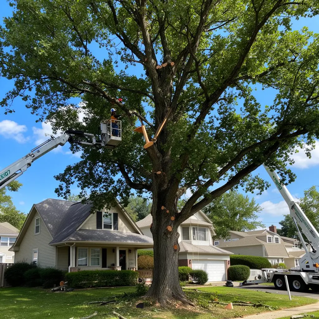 Professional crown thinning on mature maple tree
